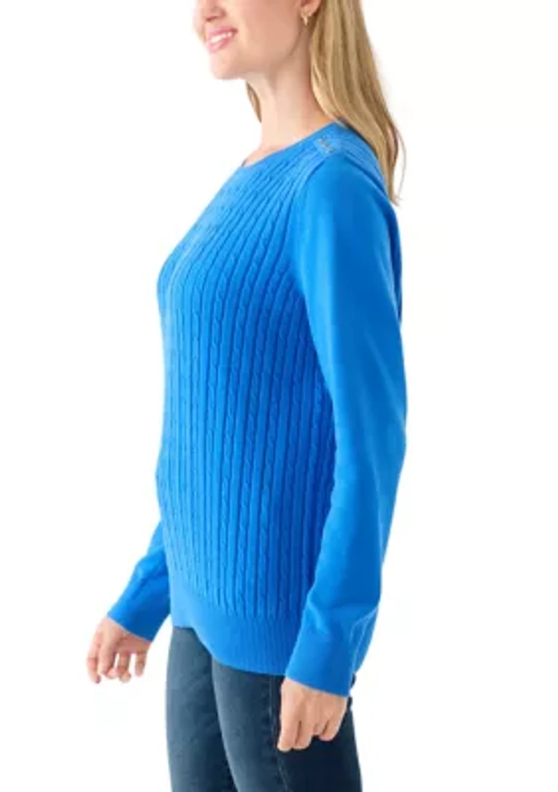 Women's Long Sleeve Cable Crew Sweater