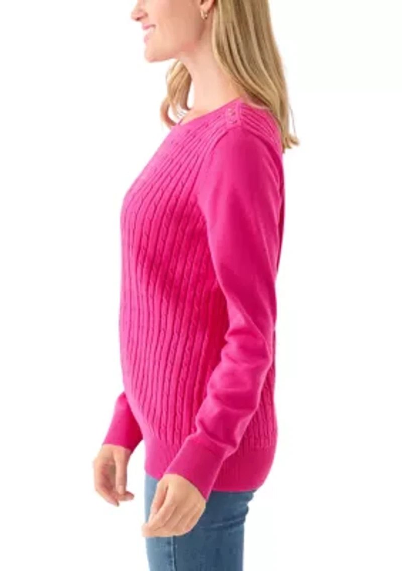 Women's Long Sleeve Cable Crew Sweater