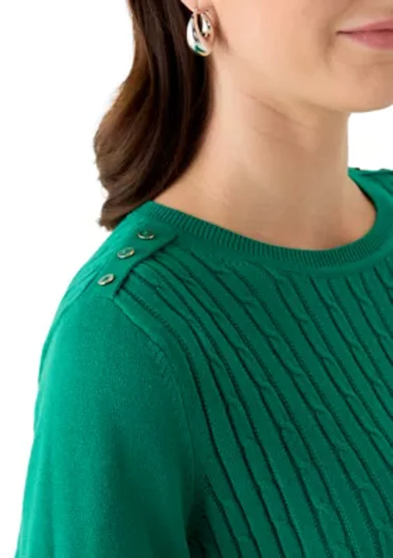 Women's Long Sleeve Cable Crew Sweater