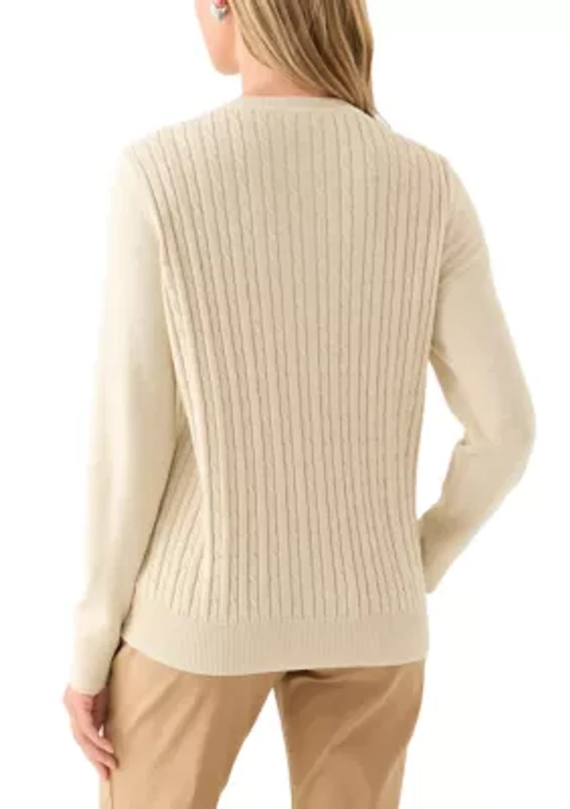 Women's Long Sleeve Cable Crew Sweater