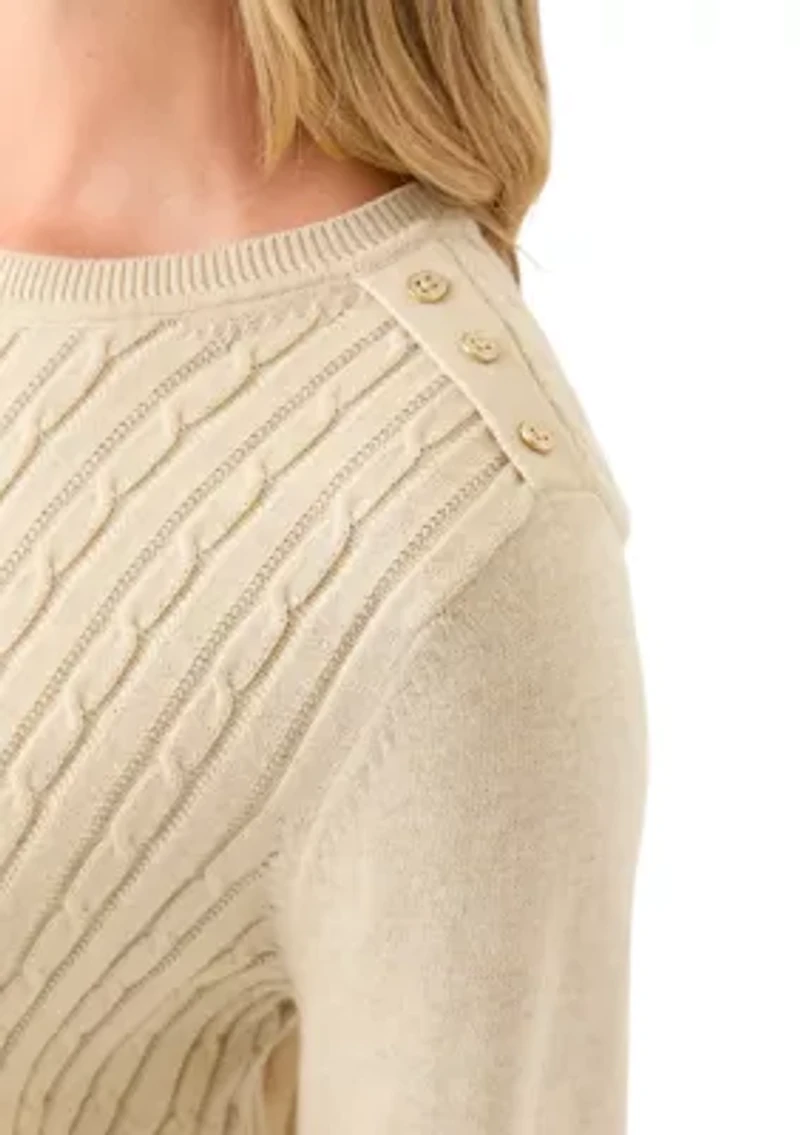 Women's Long Sleeve Cable Crew Sweater