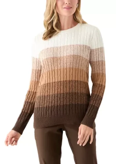 Petite Cable Knit Color Block Sweater