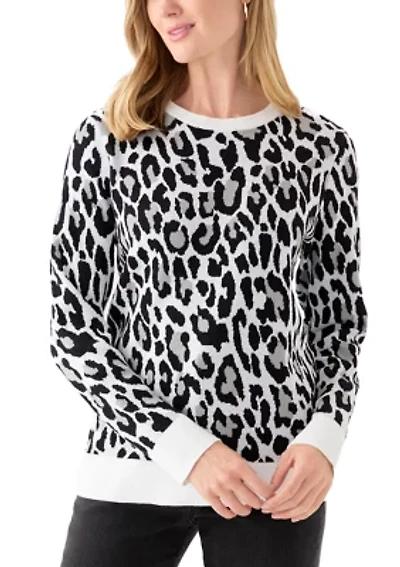 Petite Long Sleeve Crew Neck Jacquard Sweater
