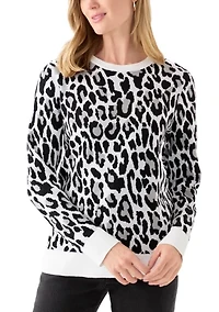 Petite Long Sleeve Crew Neck Jacquard Sweater