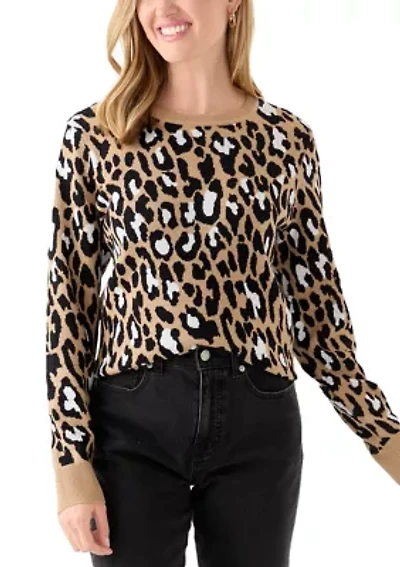 Petite Long Sleeve Crew Neck Jacquard Sweater