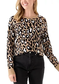 Petite Long Sleeve Crew Neck Jacquard Sweater