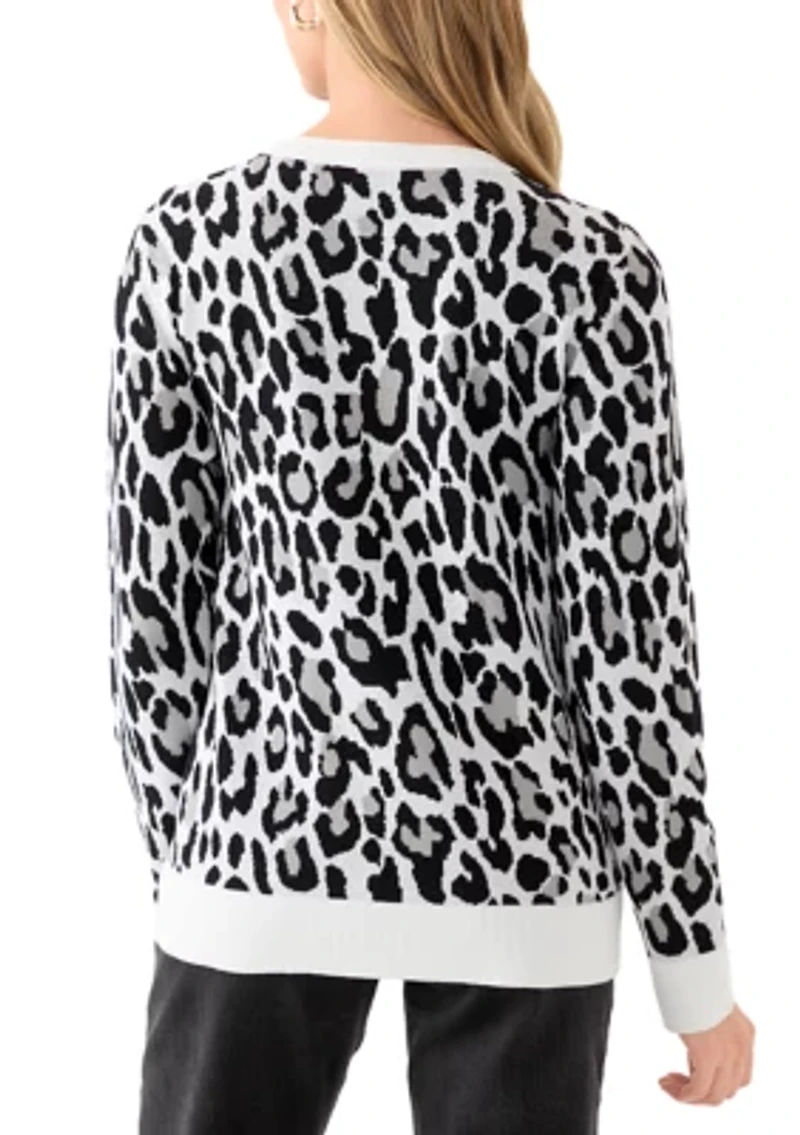 Petite Long Sleeve Crew Neck Jacquard Sweater
