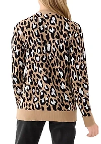 Petite Long Sleeve Crew Neck Jacquard Sweater