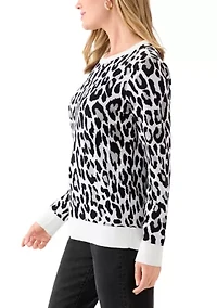 Petite Long Sleeve Crew Neck Jacquard Sweater
