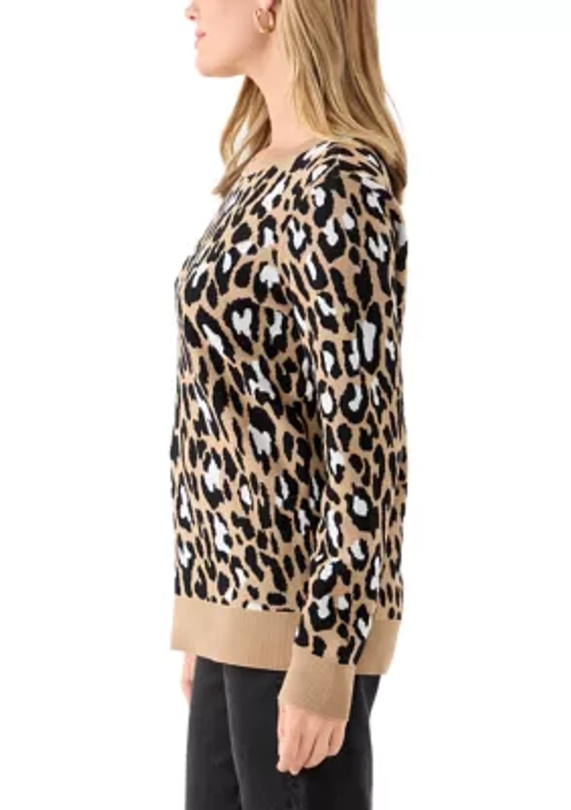 Petite Long Sleeve Crew Neck Jacquard Sweater