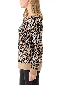 Petite Long Sleeve Crew Neck Jacquard Sweater