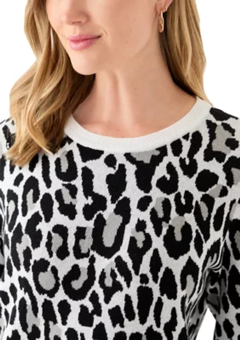 Petite Long Sleeve Crew Neck Jacquard Sweater