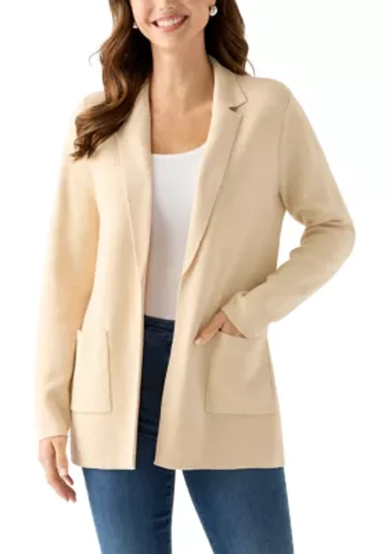 Petite Long Sleeve Open Front Sweater Blazer