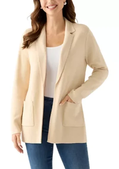 Petite Long Sleeve Open Front Sweater Blazer