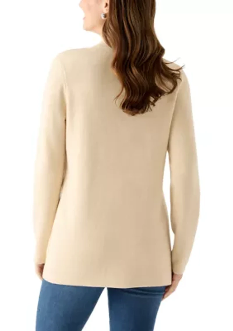 Petite Long Sleeve Open Front Sweater Blazer