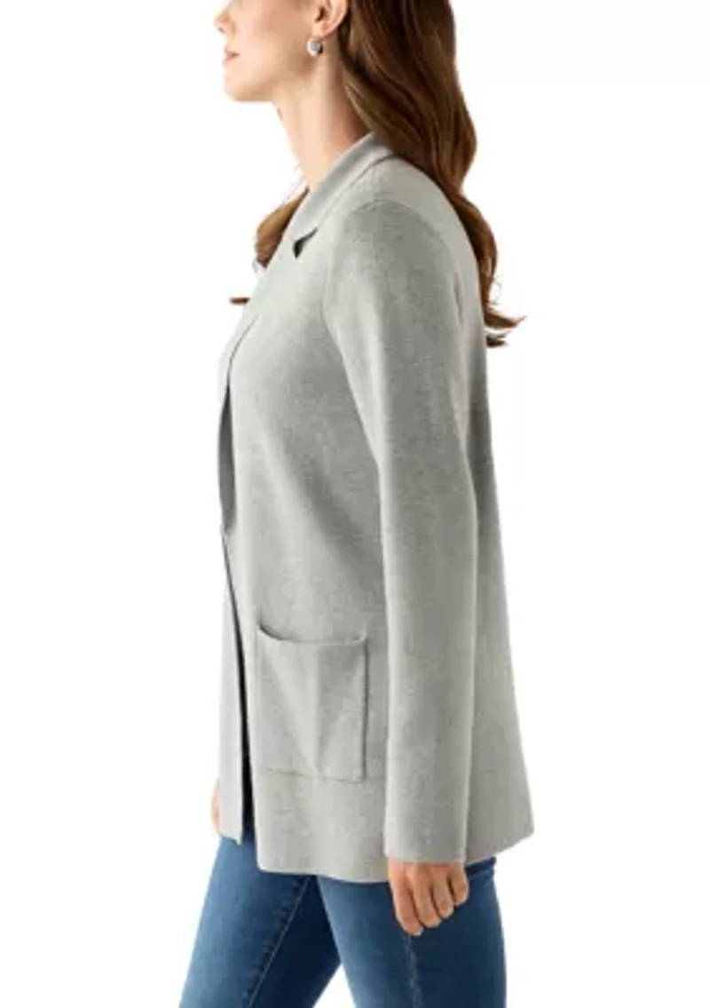 Petite Long Sleeve Open Front Sweater Blazer