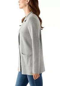 Petite Long Sleeve Open Front Sweater Blazer