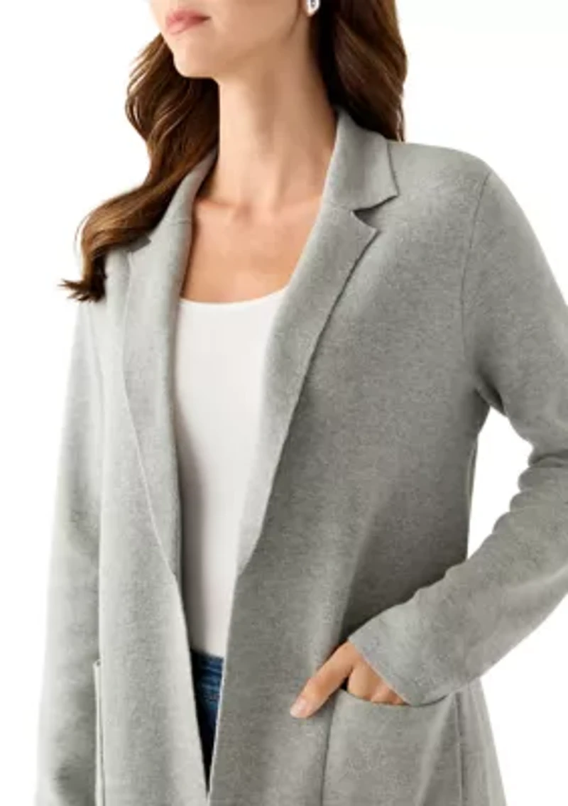 Petite Long Sleeve Open Front Sweater Blazer