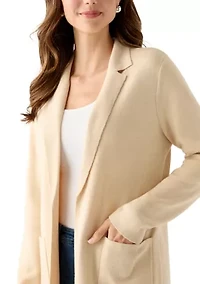 Petite Long Sleeve Open Front Sweater Blazer