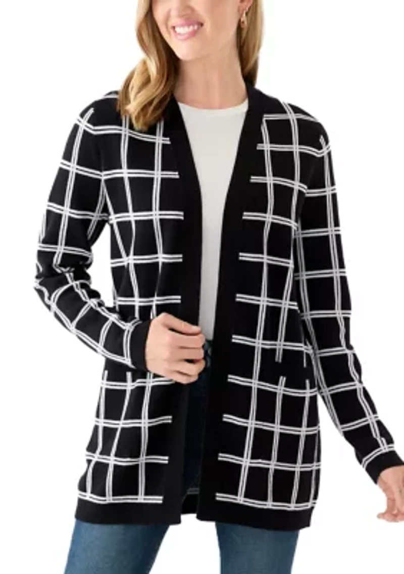 Petite Windowpane Jacquard Cardigan