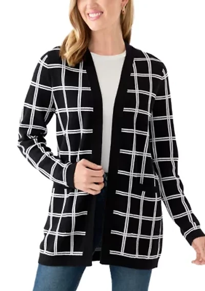 Petite Windowpane Jacquard Cardigan