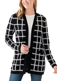 Petite Windowpane Jacquard Cardigan