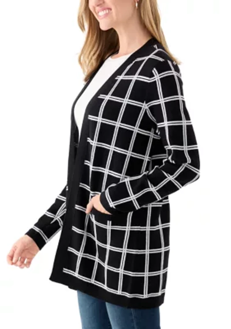 Petite Windowpane Jacquard Cardigan