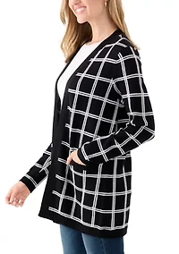 Petite Windowpane Jacquard Cardigan