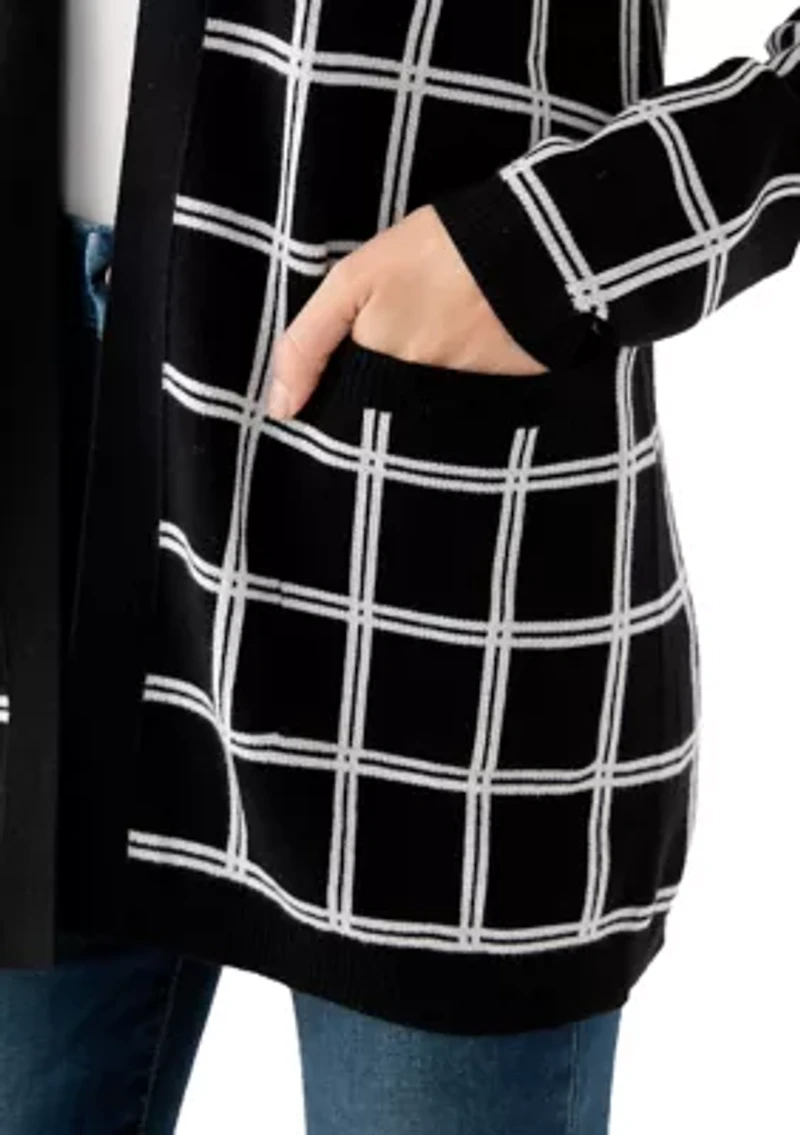 Petite Windowpane Jacquard Cardigan