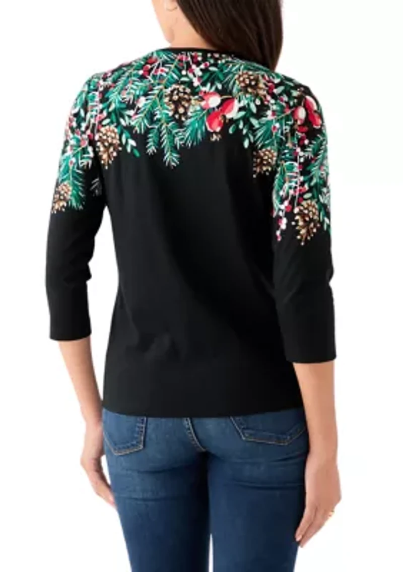 Petite Three-Quarter Sleeve Placement Print Top