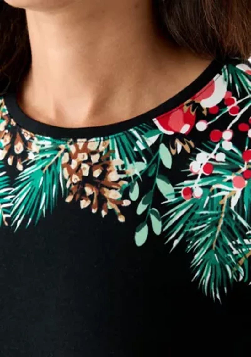 Petite Three-Quarter Sleeve Placement Print Top