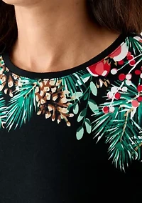 Petite Three-Quarter Sleeve Placement Print Top