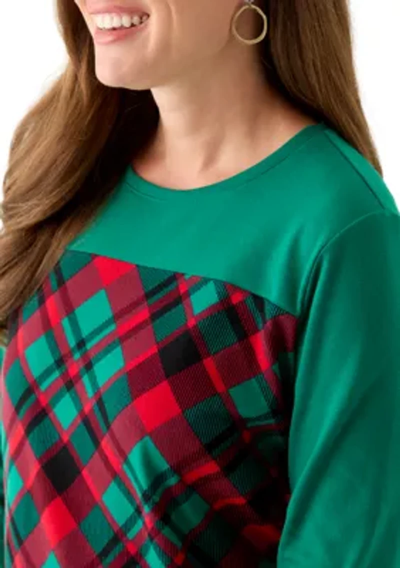 Petite 3/4 Sleeve Crew Neck Pieced Yoke T-Shirt