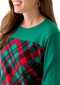 Petite 3/4 Sleeve Crew Neck Pieced Yoke T-Shirt