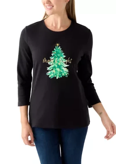 Petite Long Sleeve Holiday Graphic T-Shirt