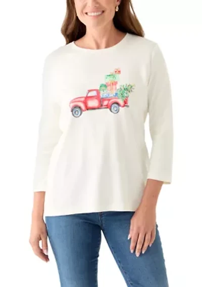Petite Long Sleeve Holiday Graphic T-Shirt