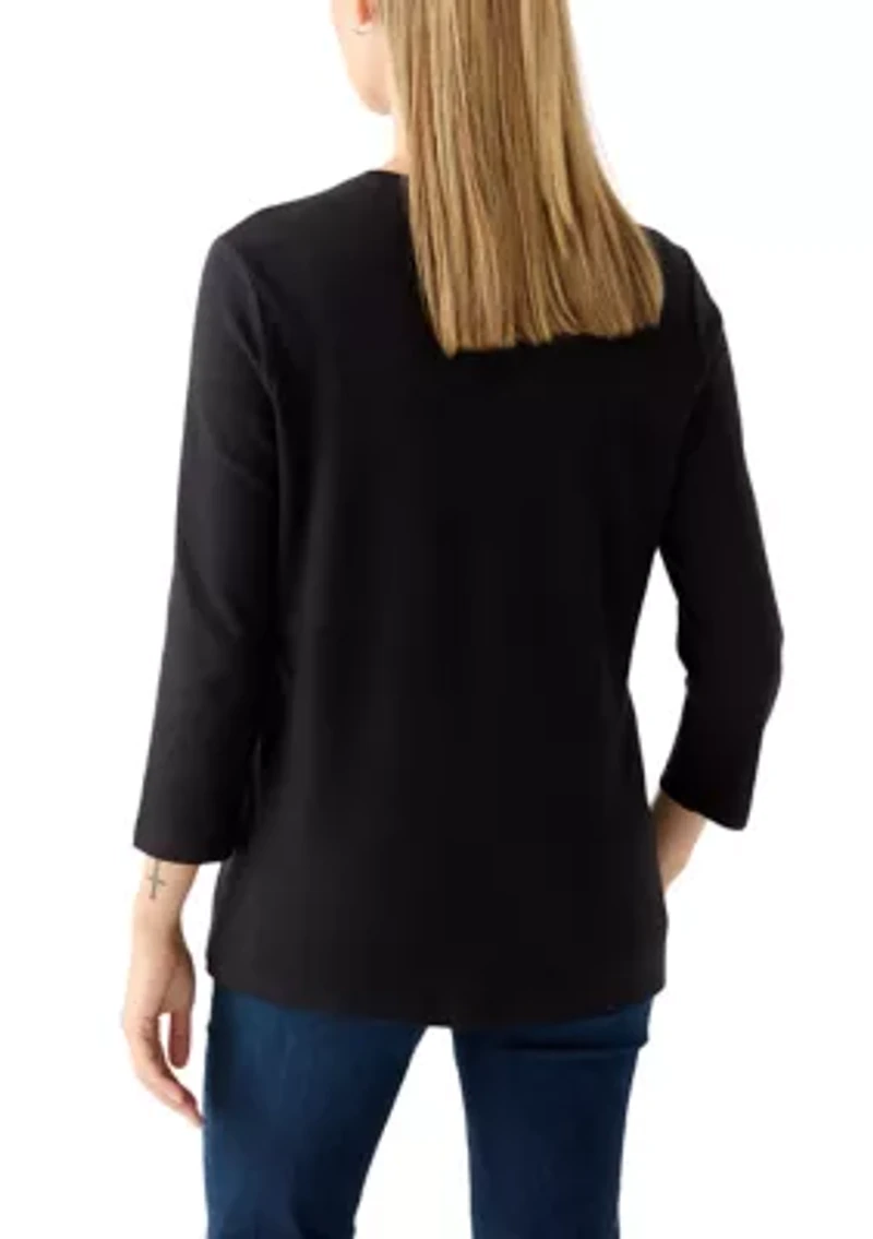 Petite Long Sleeve Holiday Graphic T-Shirt