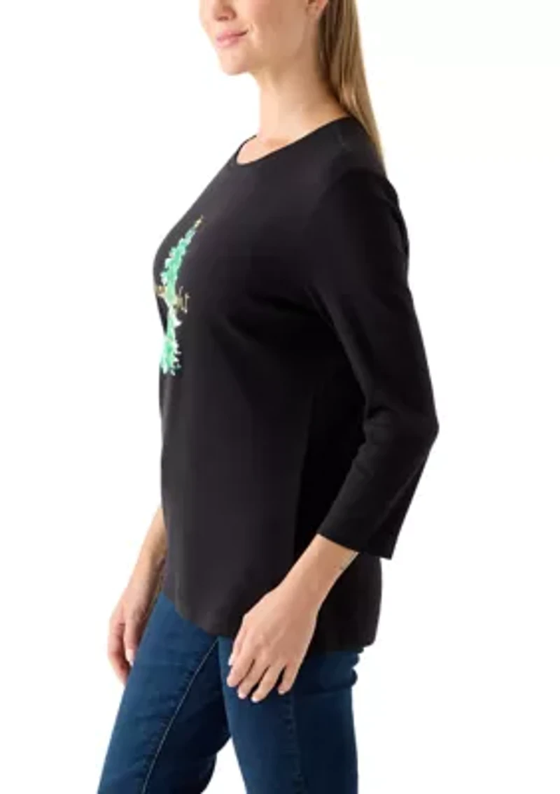 Petite Long Sleeve Holiday Graphic T-Shirt