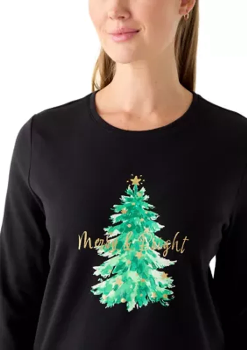 Petite Long Sleeve Holiday Graphic T-Shirt