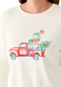 Petite Long Sleeve Holiday Graphic T-Shirt