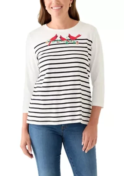 Petite 3/4 Crew Pieced Yoke Graphic Shirt