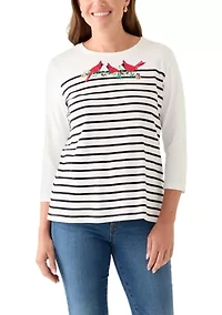 Petite 3/4 Crew Pieced Yoke Graphic Shirt