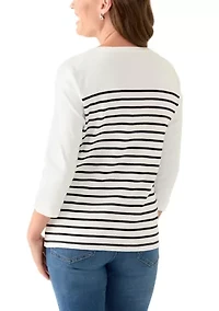 Petite 3/4 Crew Pieced Yoke Graphic Shirt