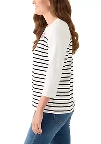 Petite 3/4 Crew Pieced Yoke Graphic Shirt