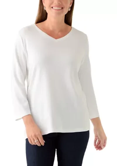 Petite 3/4 V-Neck Core Solid Top