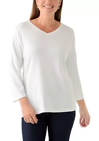 Petite 3/4 V-Neck Core Solid Top