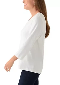 Petite 3/4 V-Neck Core Solid Top