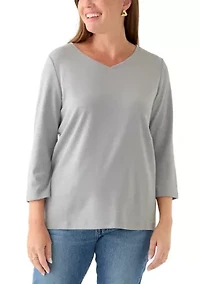 Petite 3/4 Sleeve V-Neck Top
