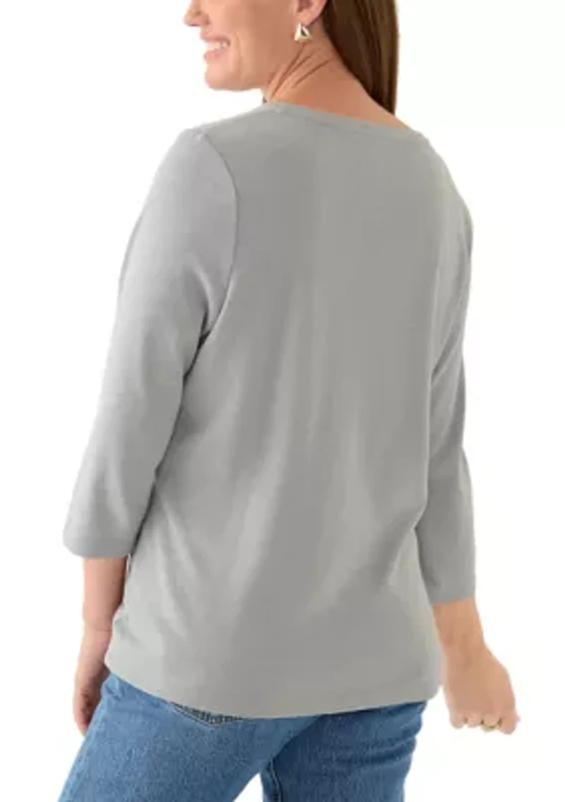 Petite 3/4 Sleeve V-Neck Top