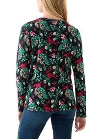 Petite Long Sleeve Crew Neck Printed Top